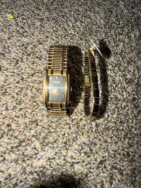 CG Charles Girardier Gold Tone Rectangle Watch and Napier Bracelet Set